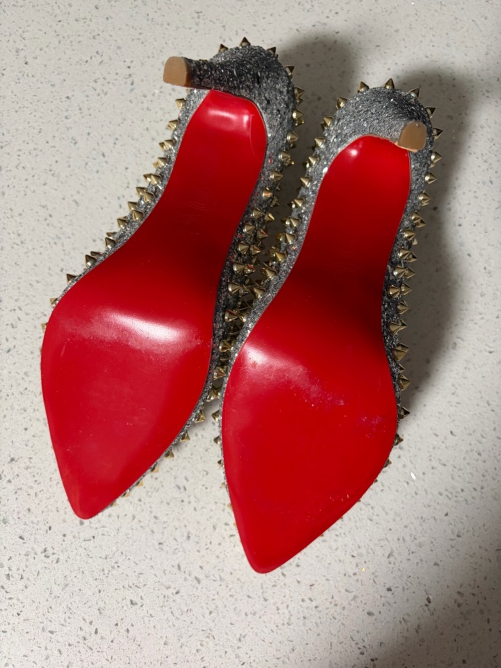 Christian Louboutin Silver & Gold Stud Pointed Heels - Picture 2 of 5
